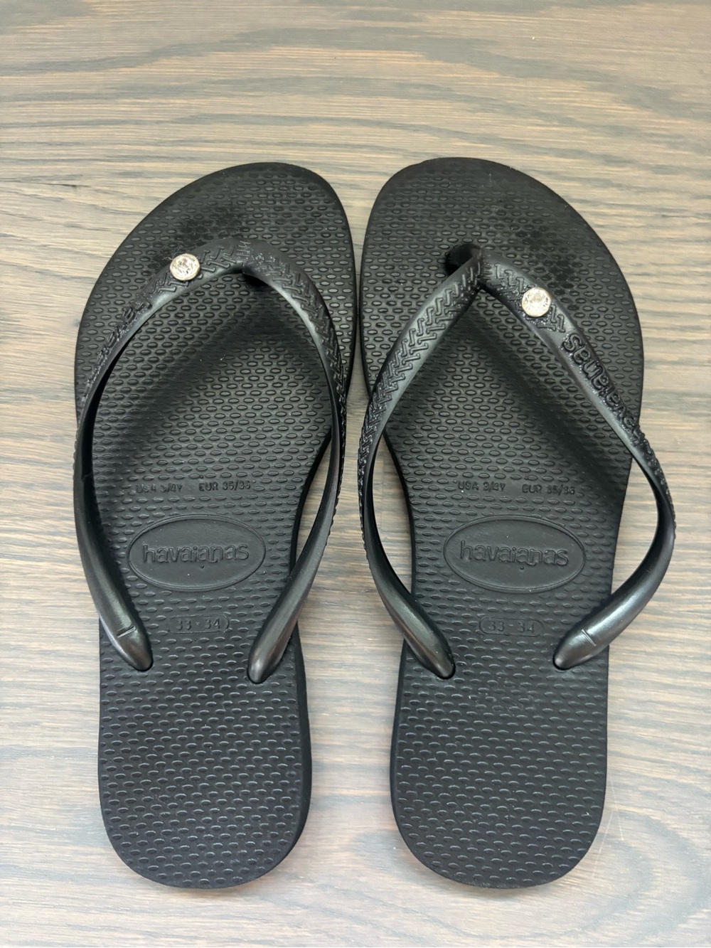 Havaianas Black Flip Flops with Rhinestone Accents